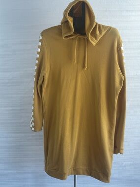 Rock Rose Couture Mustard Checker Sleeve Hooded Sweatshirt Dress 2X NWT